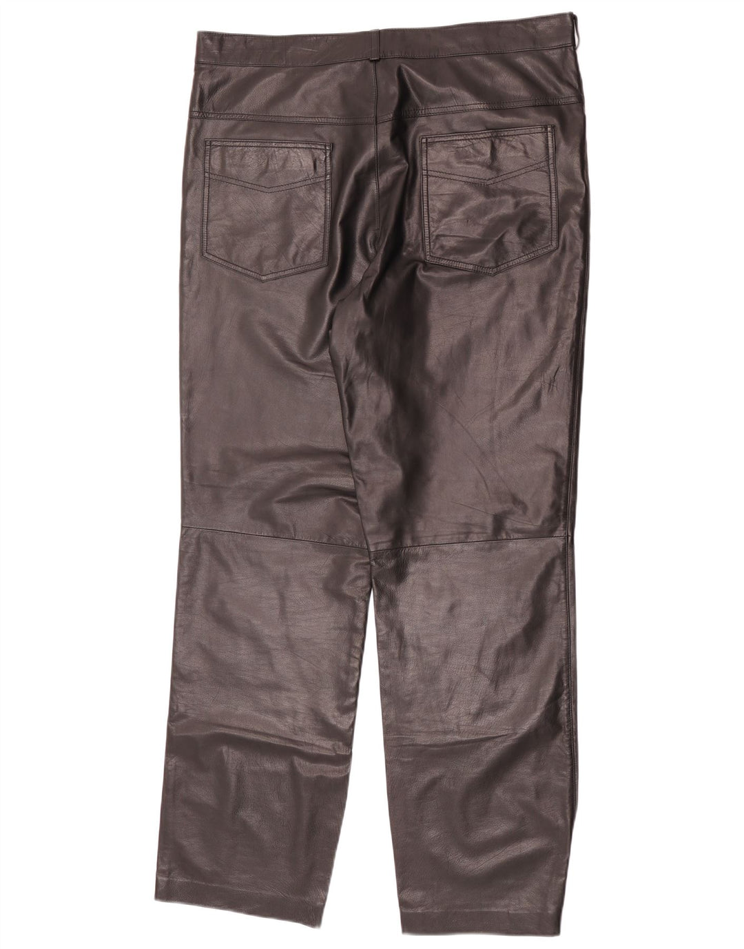 Calças de couro retas femininas vintage W36 L32 pretas