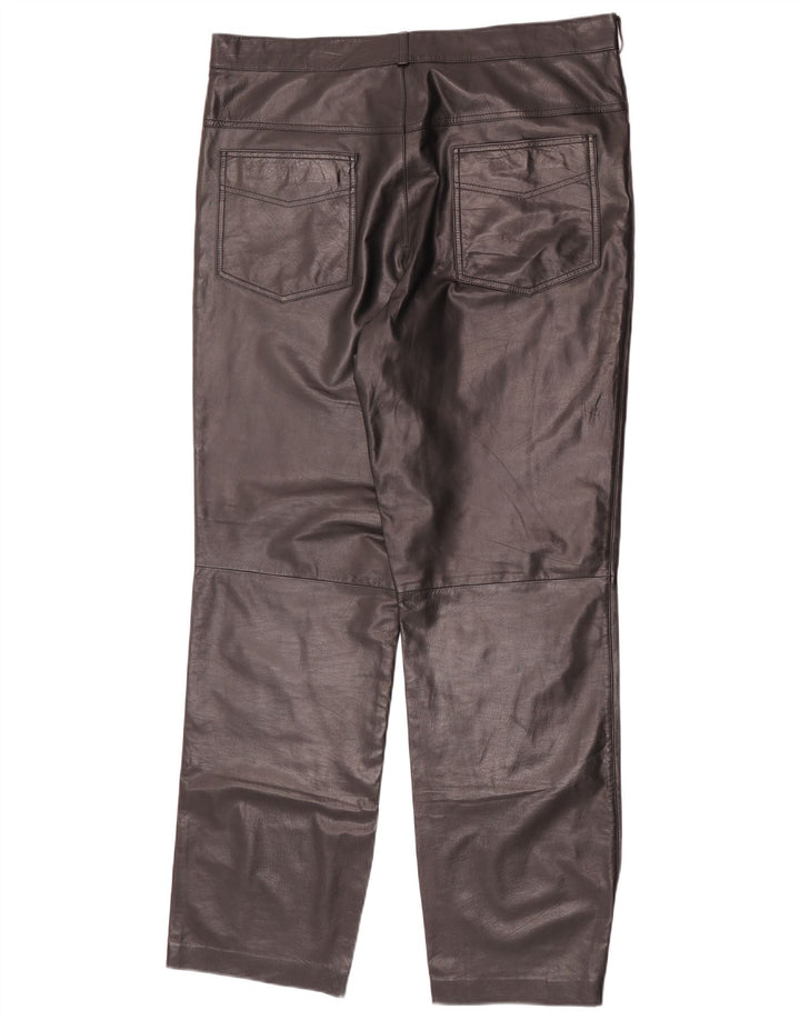 Calças de couro retas femininas vintage W36 L32 pretas