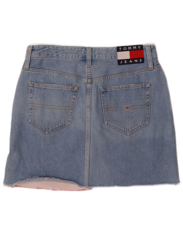 Mini saia jeans feminina Tommy Hilfiger W27 pequena azul colorblock algodão
