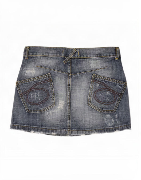 Saia jeans feminina vintage desgastada IT 42 médio W30 azul