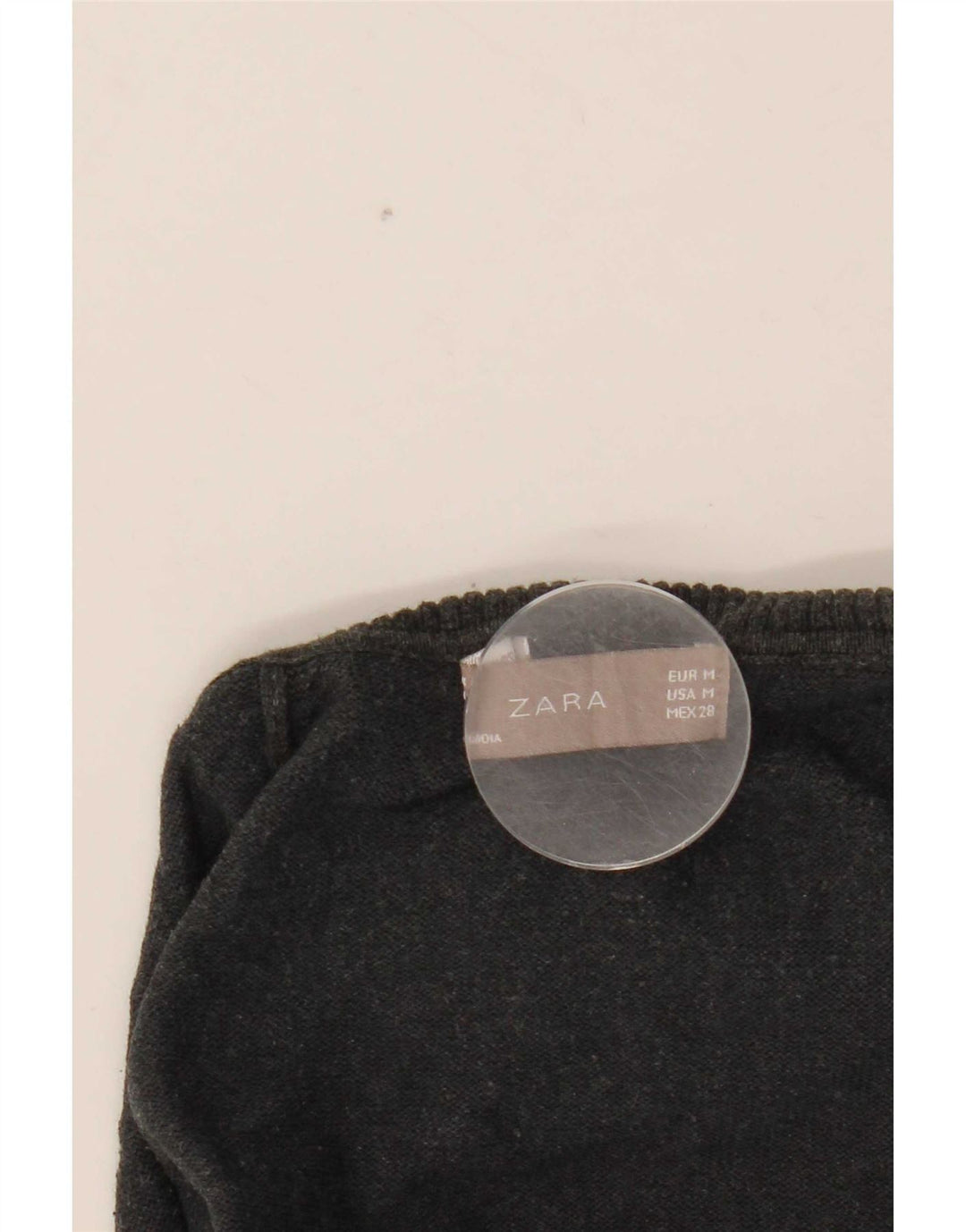 Zara Suéter feminino cropped com gola redonda Reino Unido 12 algodão cinza médio