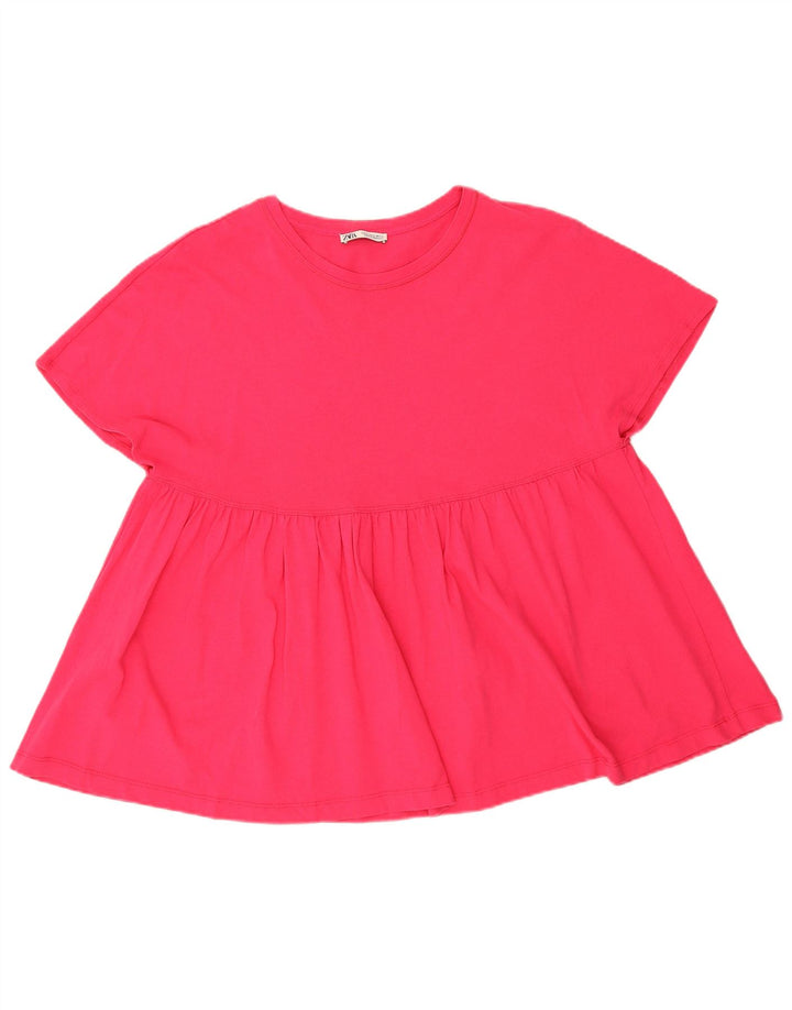 Camiseta feminina grande Zara UK 14 algodão rosa médio