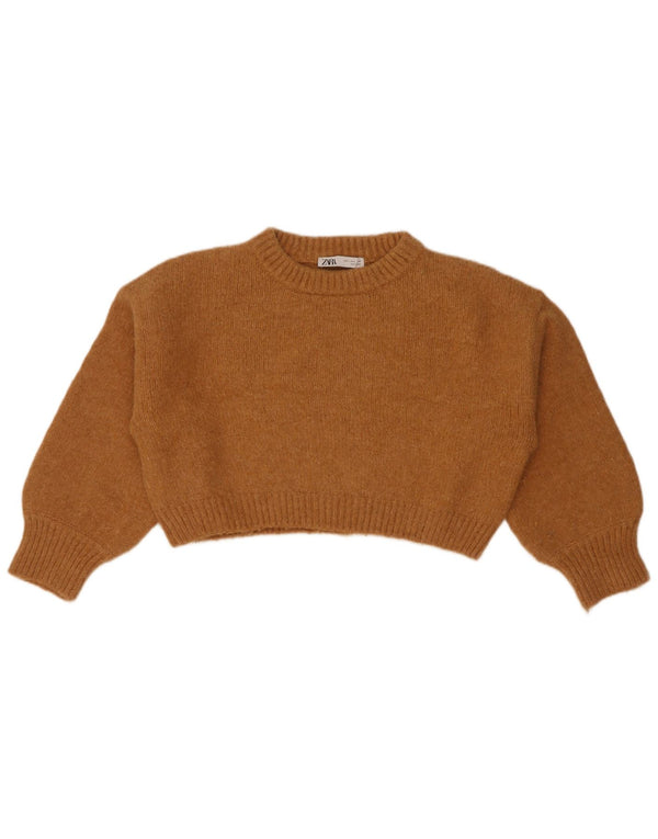 Suéter feminino Zara com gola redonda e gola redonda, Reino Unido 16, grande, marrom, nylon