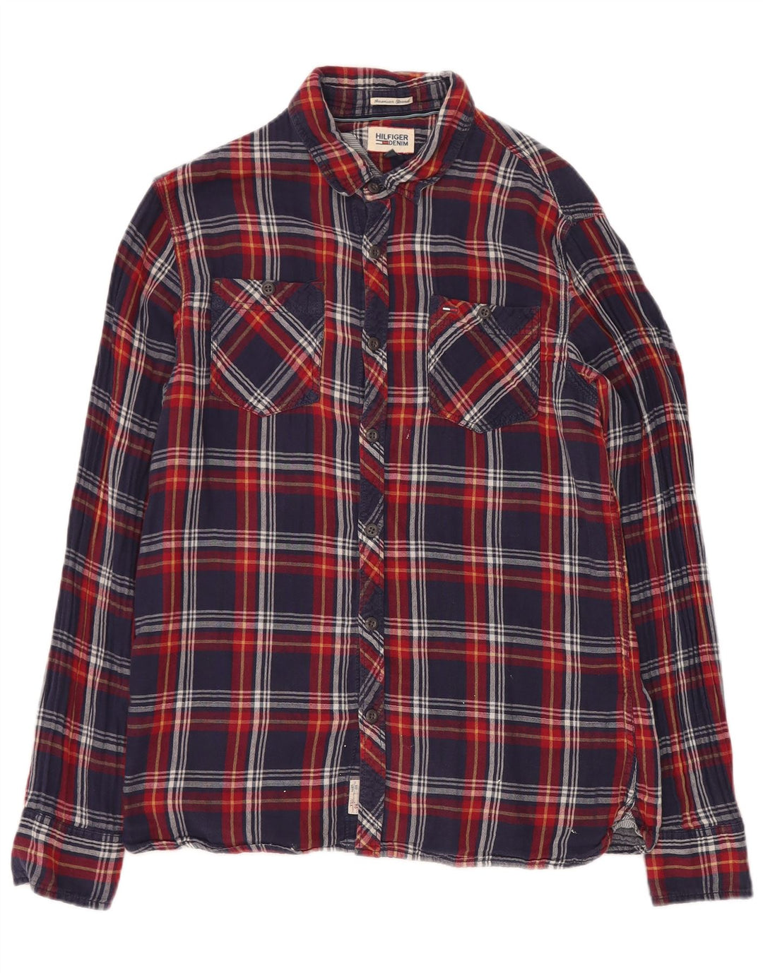 Camisa masculina de flanela TOMMY HILFIGER grande algodão xadrez azul marinho