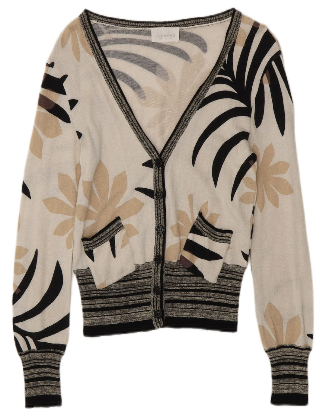 Suéter cardigã feminino ICEBERG UK 6 XS algodão floral branco