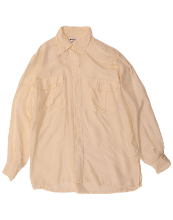 Blusa feminina vintage UK 12 seda bege média