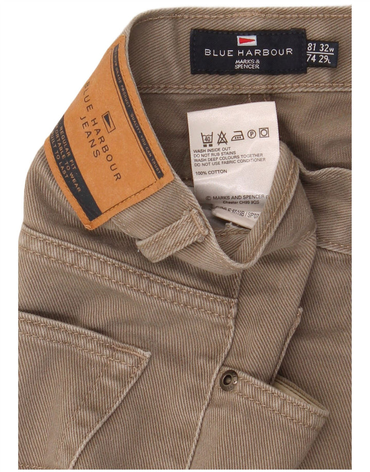 Calça jeans reta masculina Marks & Spencer Blue Harbor W32 L29 algodão bege