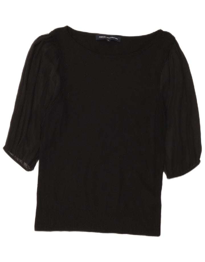 Top feminino French Connection manga 3/4 Reino Unido 14 grande viscose preta