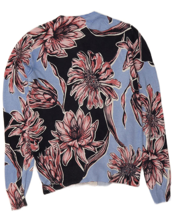 Suéter cardigã feminino Marks & Spencer UK 8 pequeno azul floral viscose
