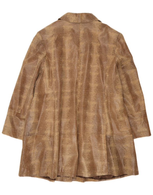 Casaco de couro superdimensionado feminino vintage UE 50 3XL couro marrom com estampa animal