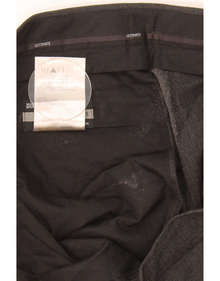 Calça masculina de terno reto Marks & Spencer W34 L29 poliéster cinza