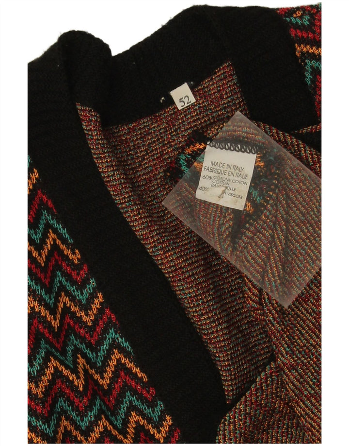Suéter cardigã feminino vintage IT 52 2XL algodão Chevron multicolorido