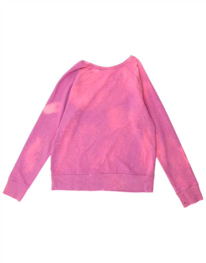 Reebok feminino gráfico moletom jumper UK 10 pequeno rosa tie-dye poliéster