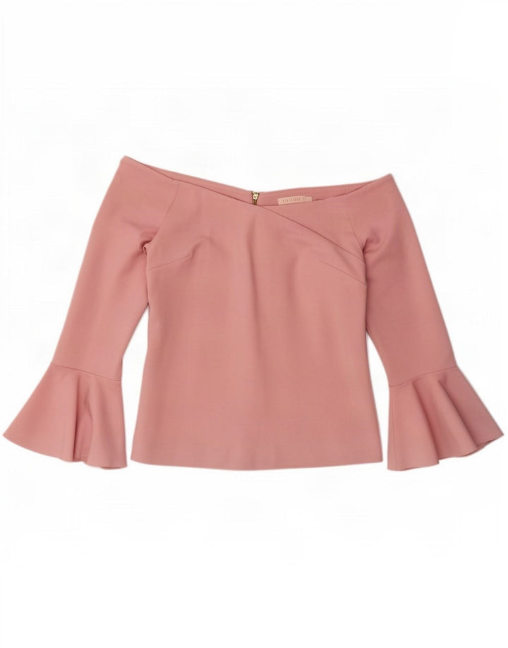 Top feminino Ted Baker com ombro de fora, tamanho 3, viscose rosa médio
