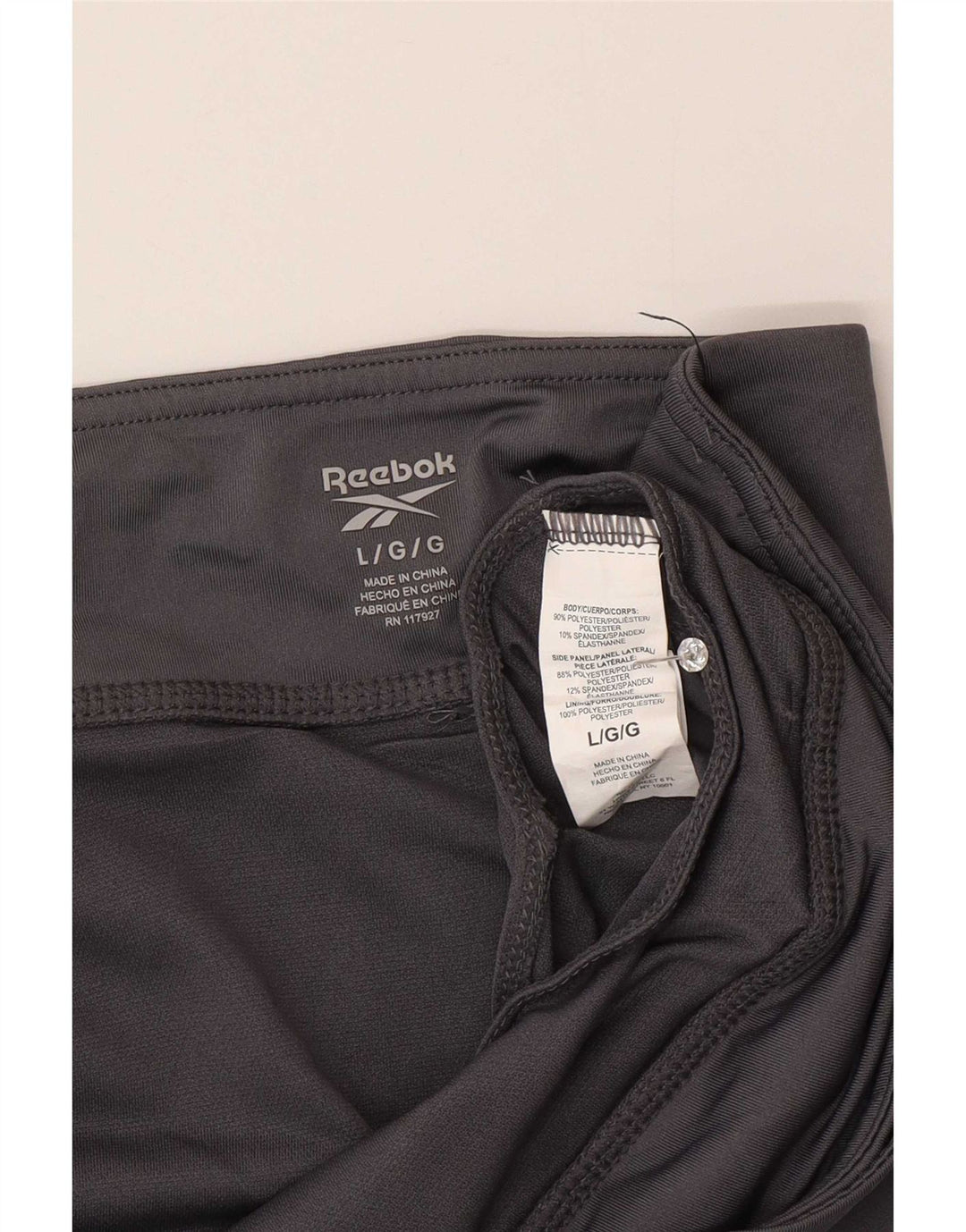Shorts esportivos femininos Reebok UK 16 grande poliéster cinza