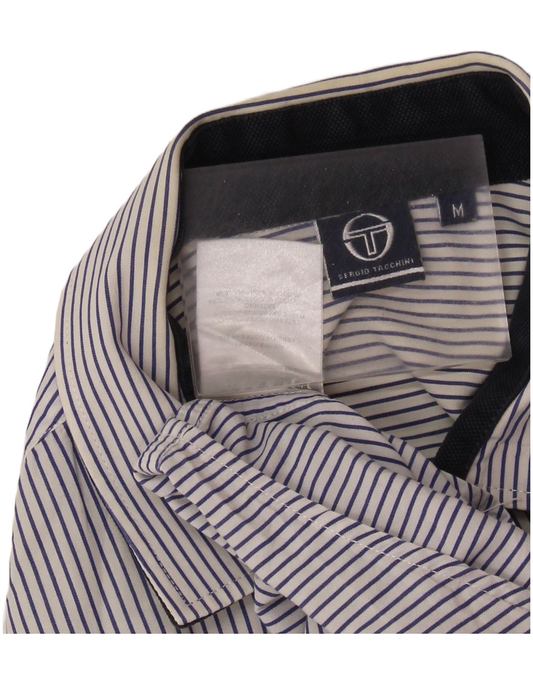 SERGIO TACCHINI Camisa masculina de manga curta de algodão listrado azul marinho médio