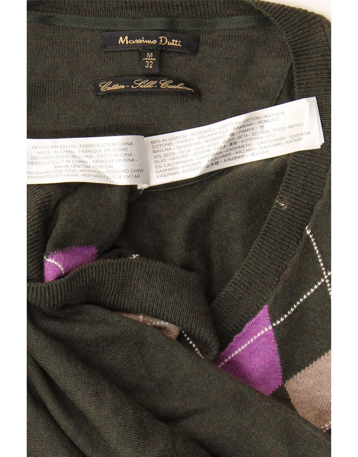 Suéter feminino Massimo Dutti com decote em V Reino Unido 12 verde médio