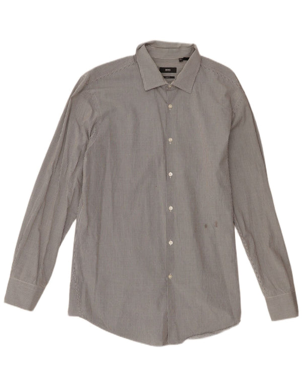 Camisa masculina Hugo Boss Slim Fit tamanho 17 1/2 XL algodão guingão preto