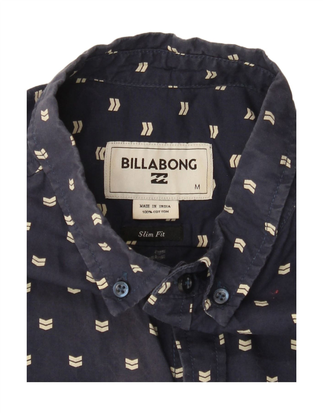 Camisa masculina BILLABONG de manga curta slim fit azul marinho médio manchado de algodão