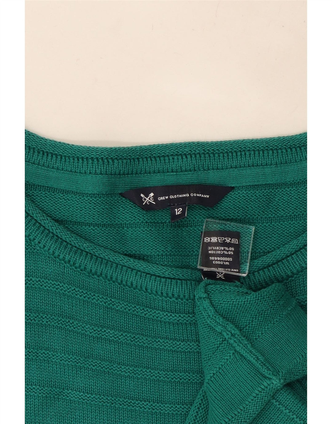 Suéter feminino com gola canoa CREW CLOTHING Reino Unido 12 algodão verde médio