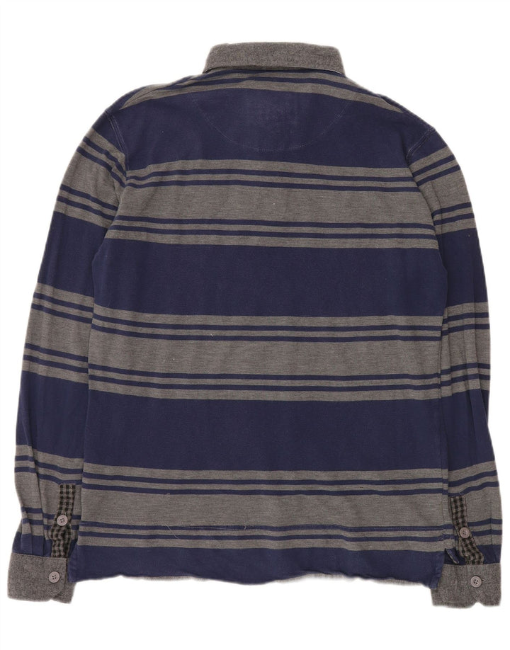 Camisa polo masculina de rugby de manga comprida da Best Company 2XL algodão listrado cinza