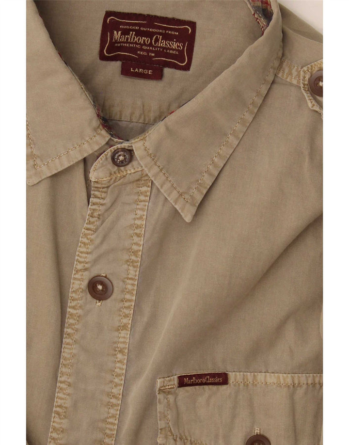 Camisa militar masculina Marlboro Classics grande cáqui