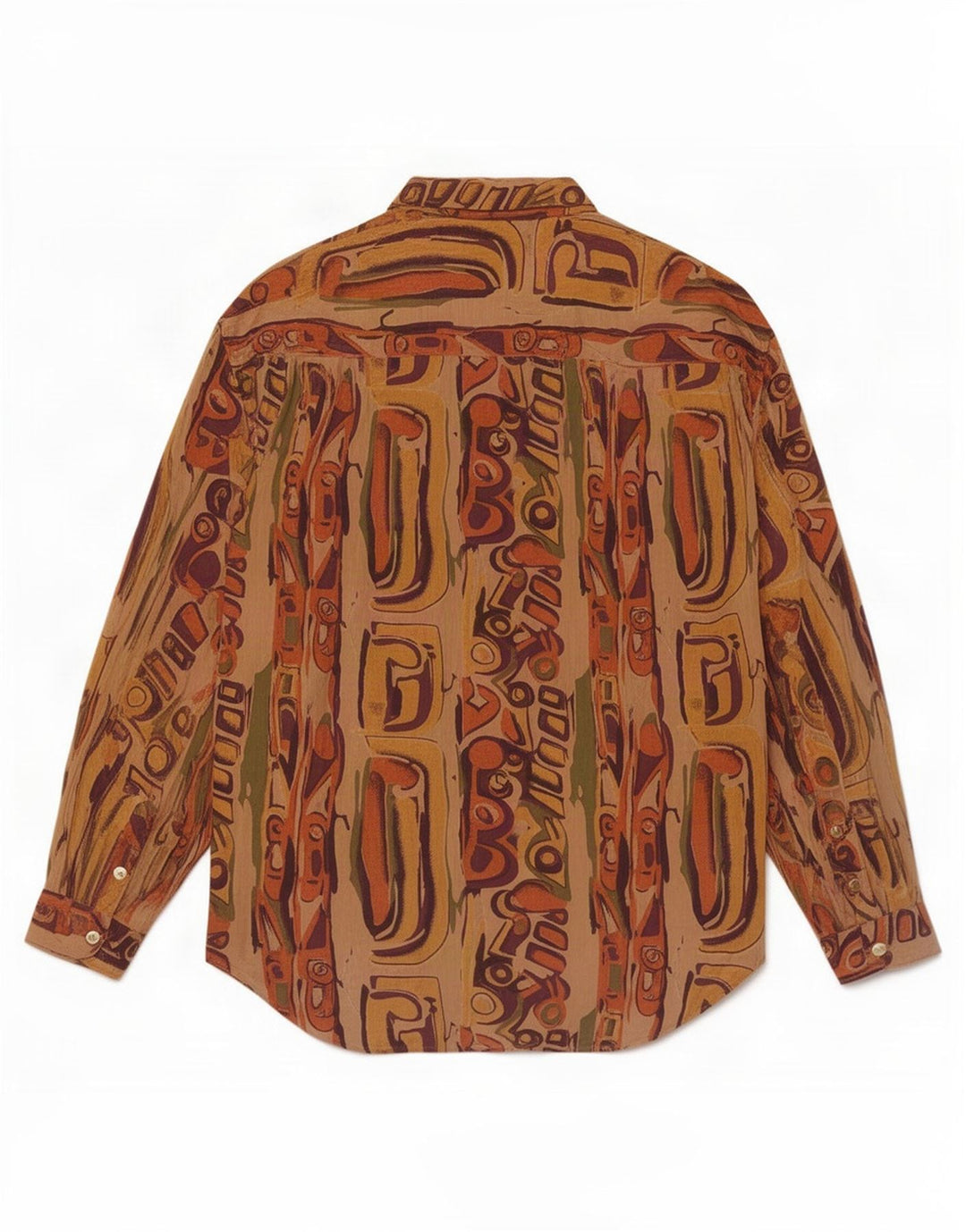 Blusa feminina vintage com estampa abstrata com palangre Reino Unido 14 marrom médio
