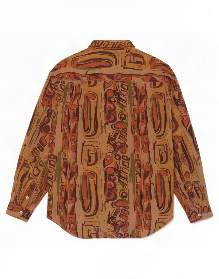 Blusa feminina vintage com estampa abstrata com palangre Reino Unido 14 marrom médio