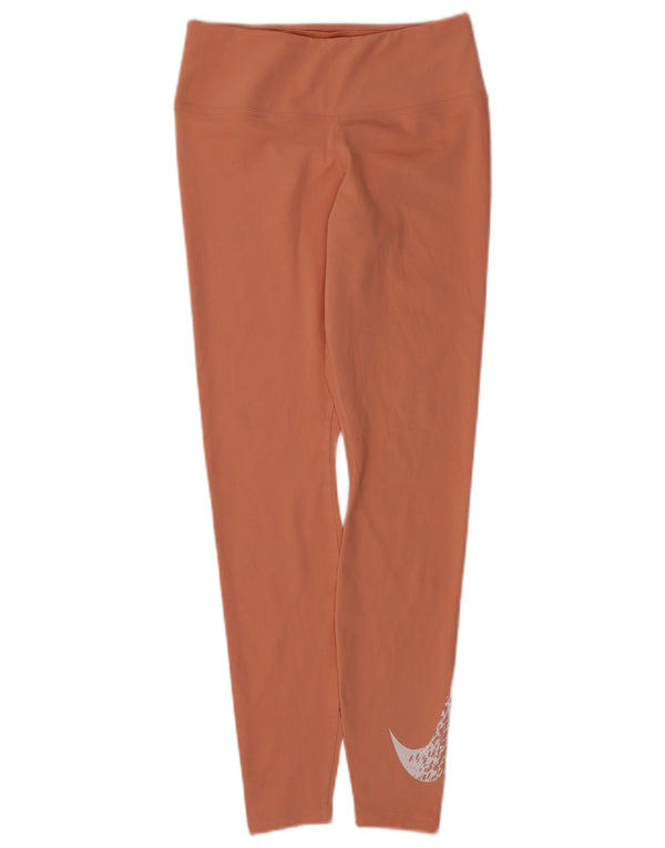 Nike Womens Dri Fit Graphic Leggings UK 8 Small  Orange Polyester