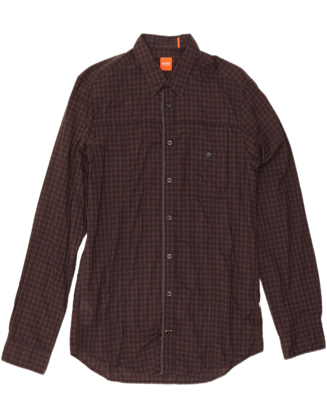 HUGO BOSS Mens Shirt Medium Brown Check Cotton