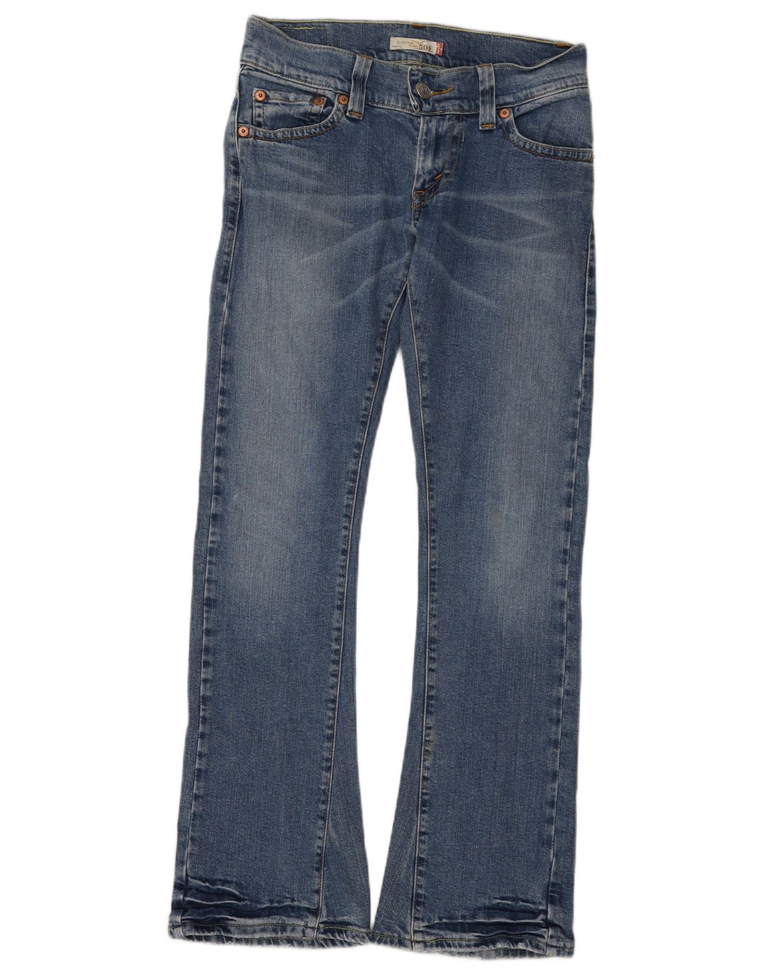 Calça jeans feminina Levi's 504 Slouch Flared US 5 médio W28 L32 azul algodão