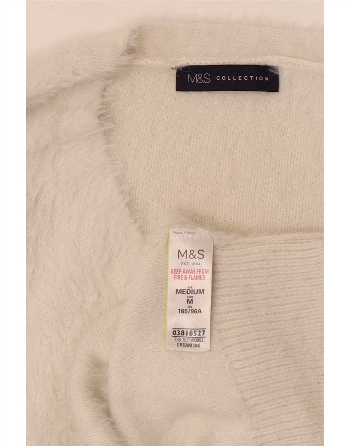 Suéter feminino Marks & Spencer com decote em V UK 12 Médio Off White