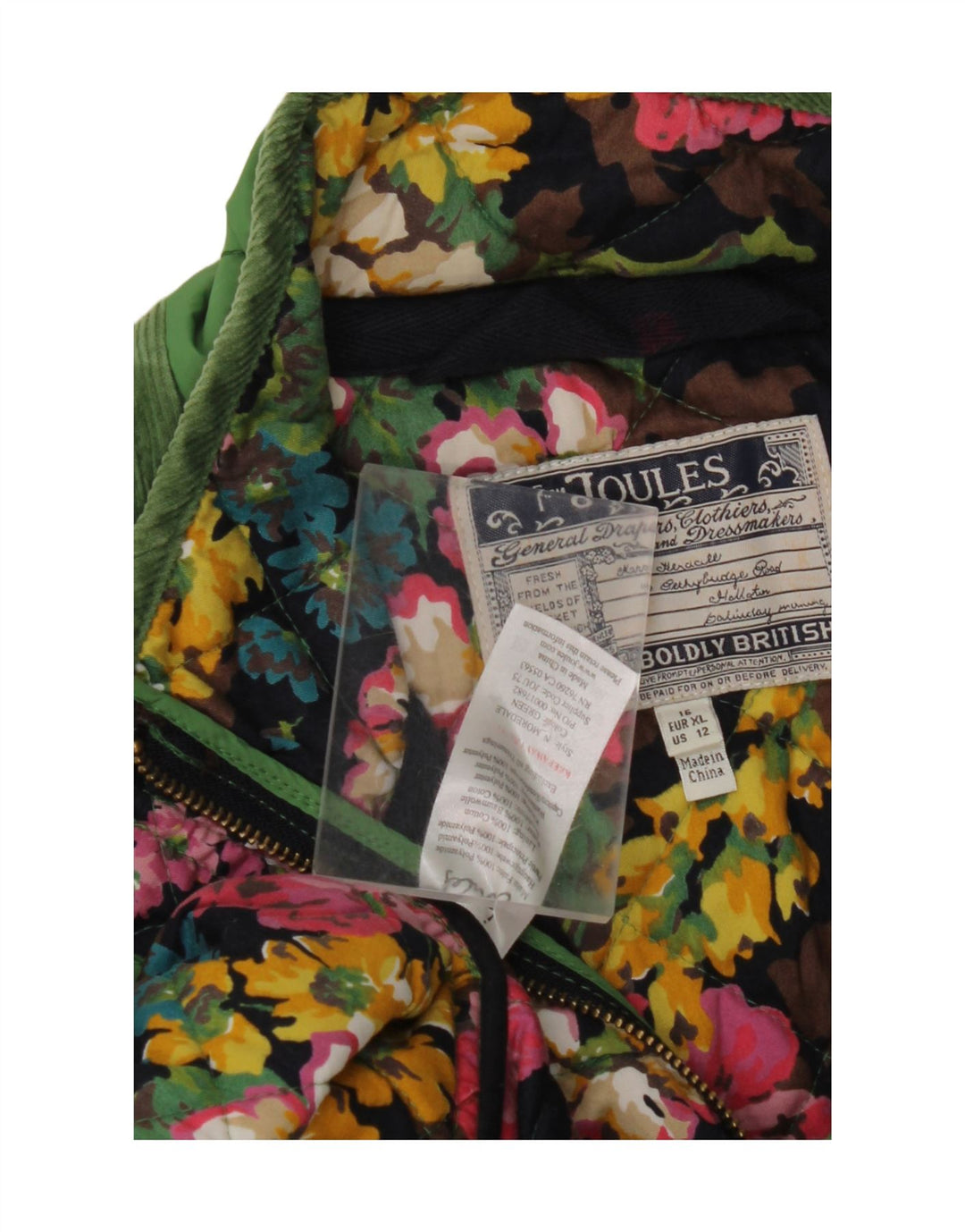 JULES Womens Quilted Jacket UK 16 Large Green Cotton