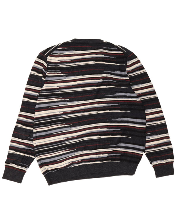 Suéter masculino Hugo Boss com gola redonda 2XL algodão listrado azul marinho