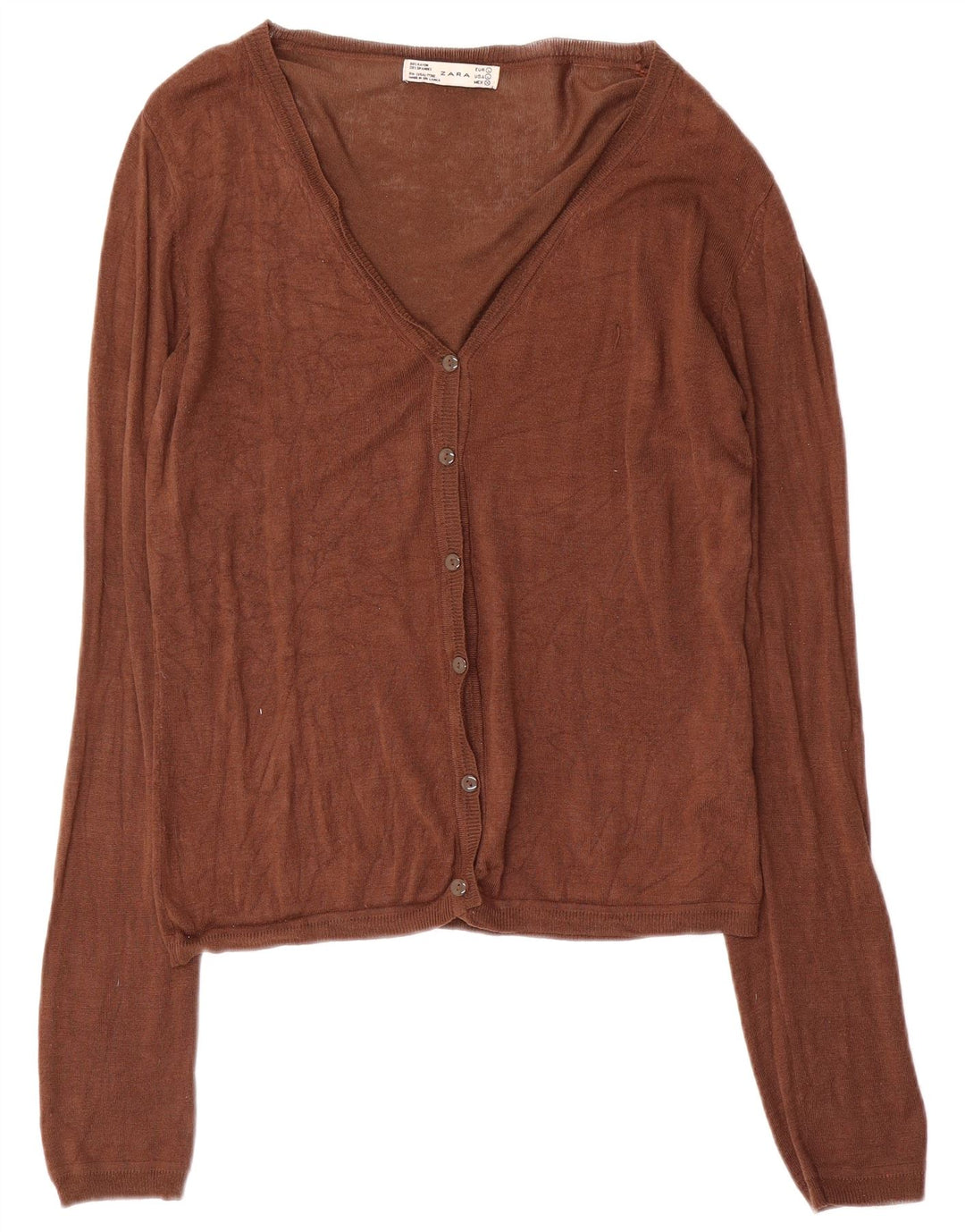 Suéter cardigã feminino Zara Reino Unido 16 grande rayon marrom