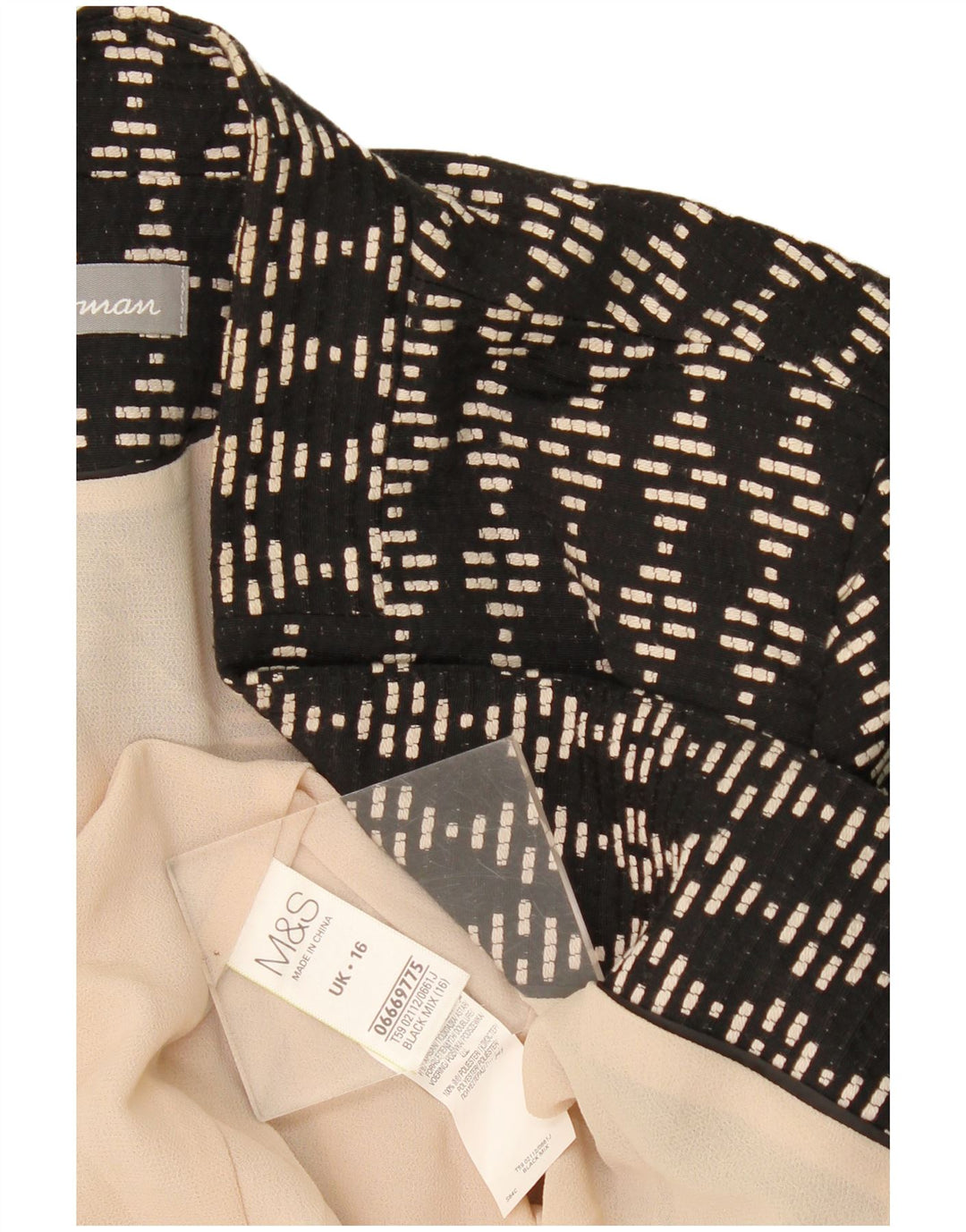 Jaqueta Marks & Spencer Open Blazer Feminina Reino Unido 16 Grande Preto Geométrico