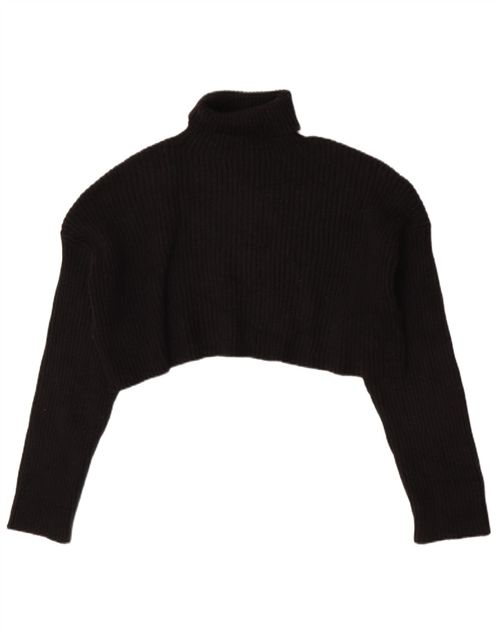 Zara Suéter feminino cropped oversized com gola redonda Reino Unido 16 grande preto