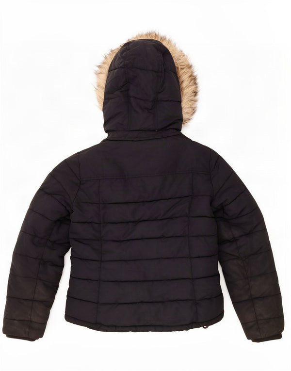 Jaqueta acolchoada com capuz feminina Topshop UK 12 poliéster preto médio