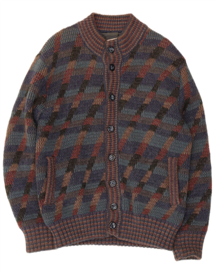 Suéter cardigã masculino vintage médio listrado multicolorido