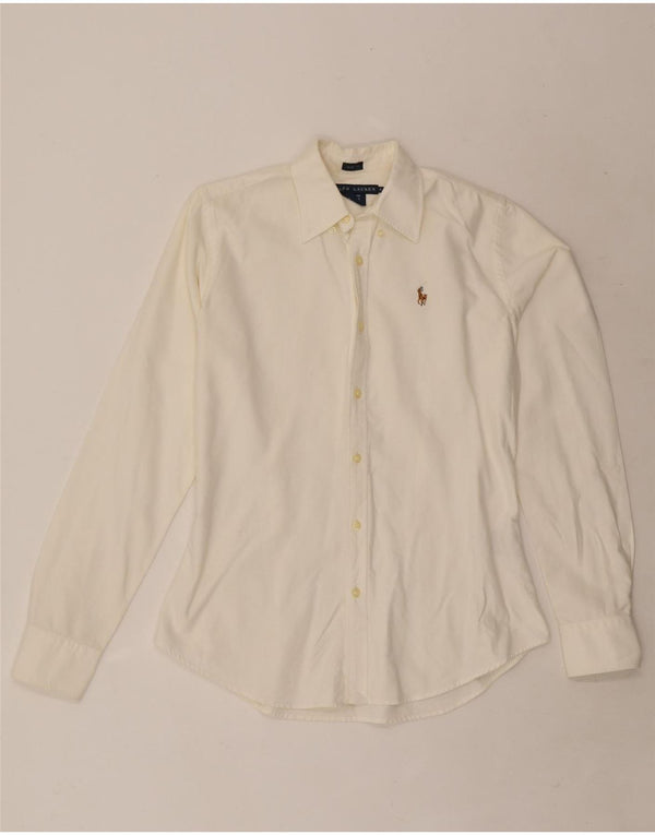Camisa Slim Fit Feminina Ralph Lauren EUA 4 Pequeno Algodão Off White