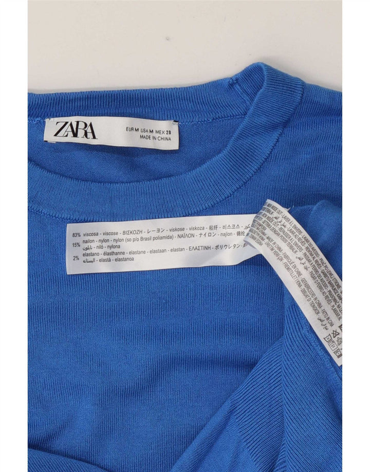 Suéter feminino Zara com gola redonda e viscose azul médio UK 12