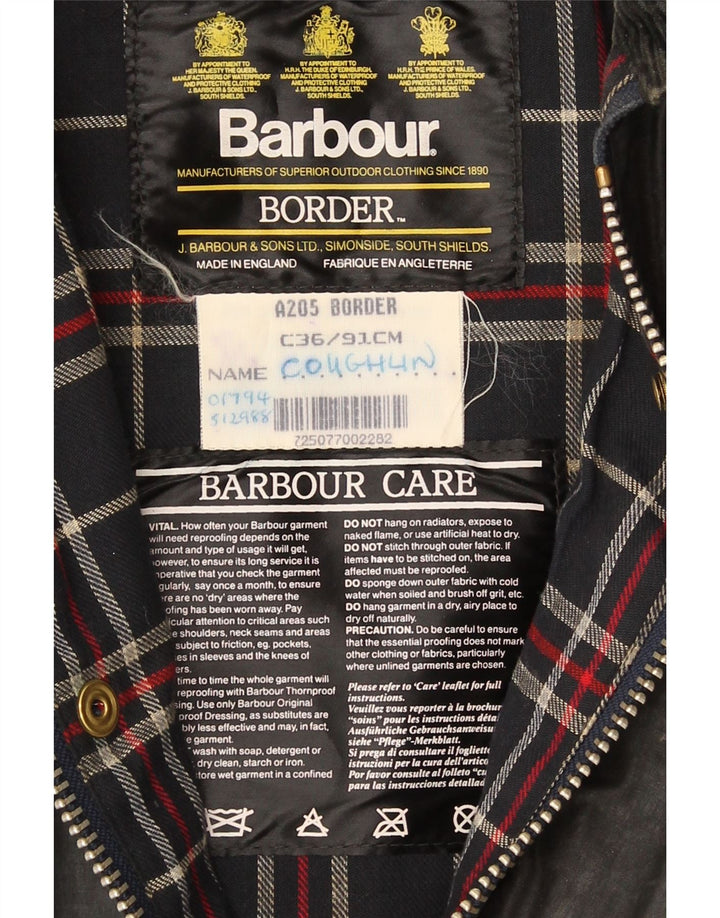 Casaco masculino de algodão encerado com borda Barbour Reino Unido 36 pequeno preto