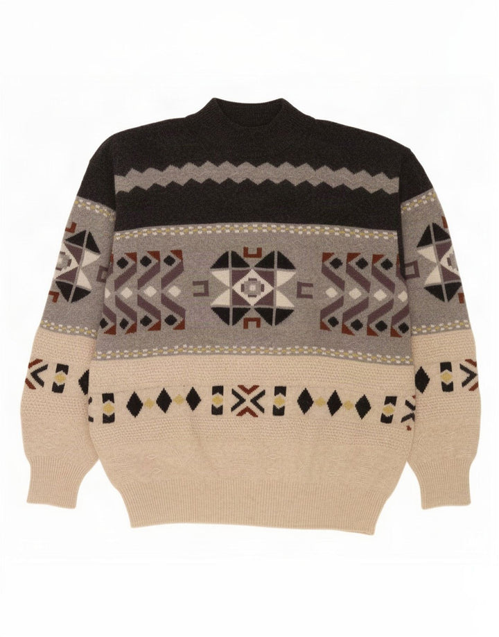 Suéter vintage masculino com gola tartaruga médio geométrico multicolorido