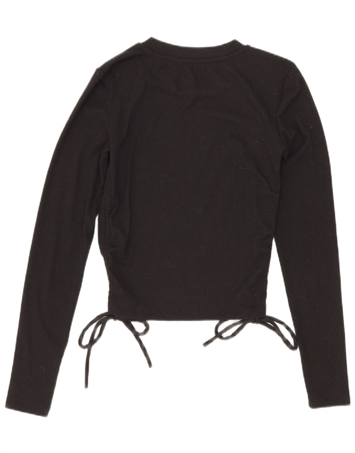 Zara Crop Top Feminino Manga Longa Reino Unido 8 Pequeno Poliéster Preto