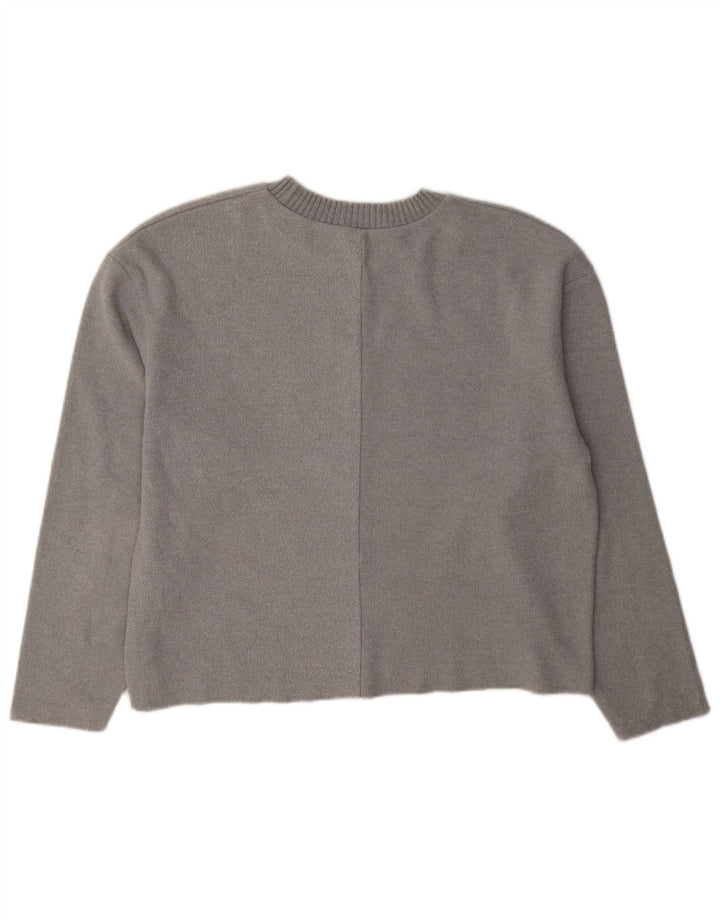Zara Womens Loose Fit Top Manga Longa Reino Unido 10 Pequeno Poliéster Cinza