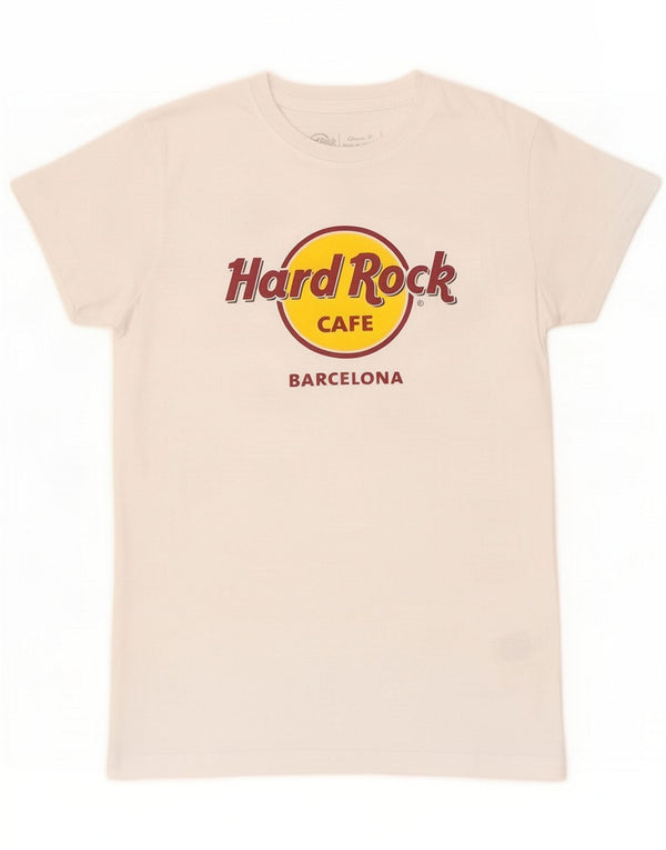 Hard Rock Cafe Womens Barcelona Graphic T-Shirt Top UK 10 Small White