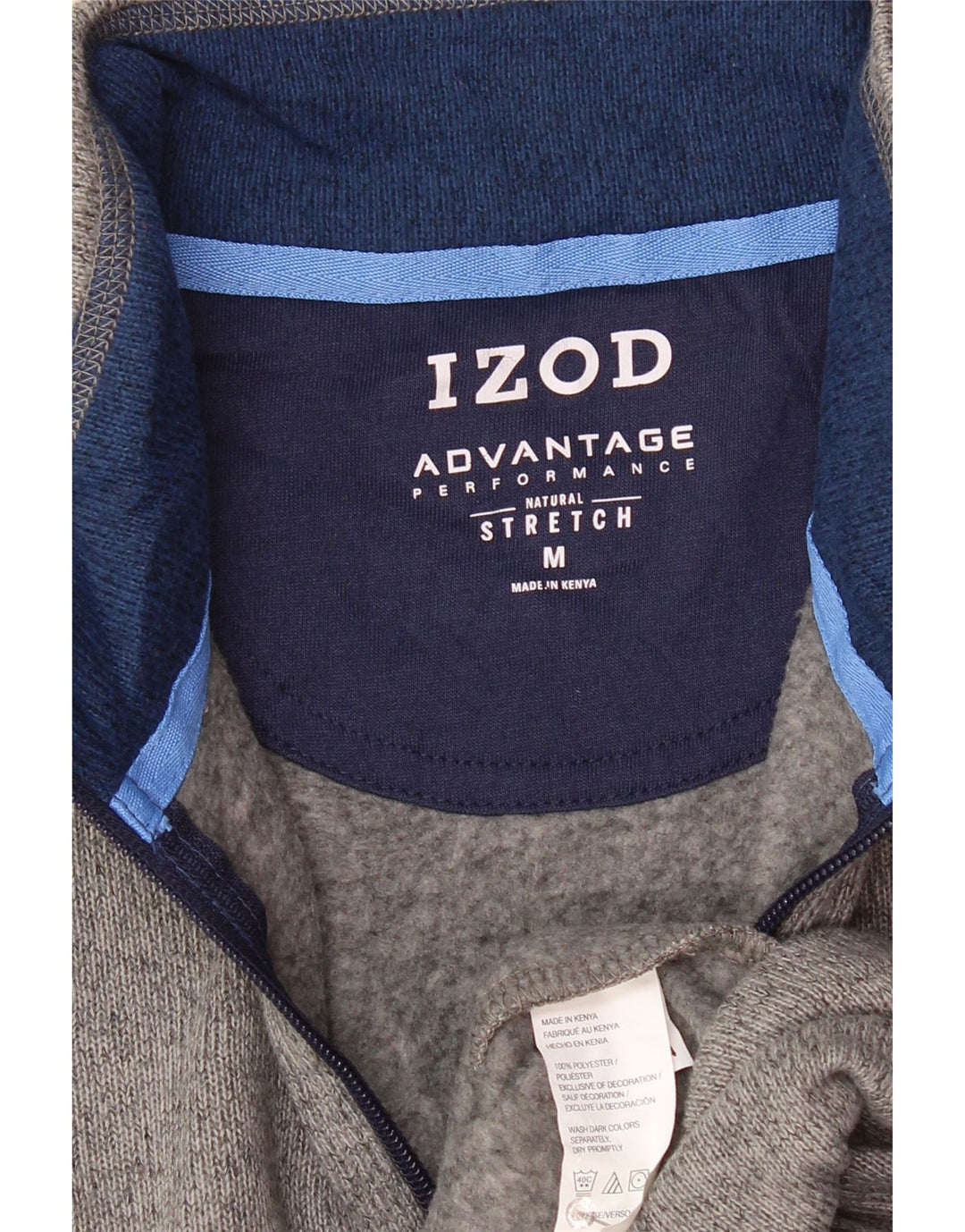 Suéter masculino IZOD com zíper e gola em poliéster manchado cinza médio