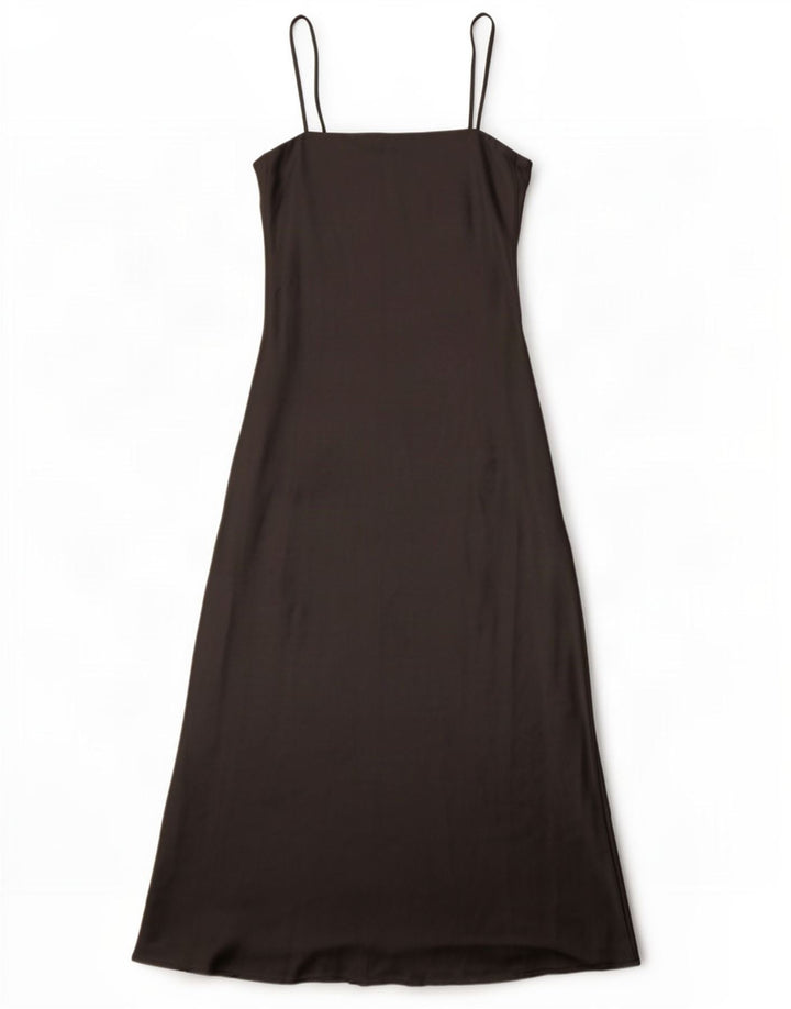 Vestido Maxi Slip Feminino Zara Reino Unido 10 Pequeno Poliéster Preto
