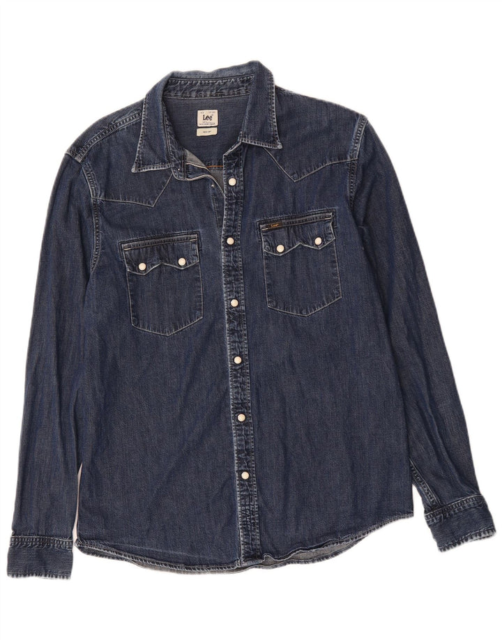 Camisa jeans masculina LEE grande algodão azul marinho