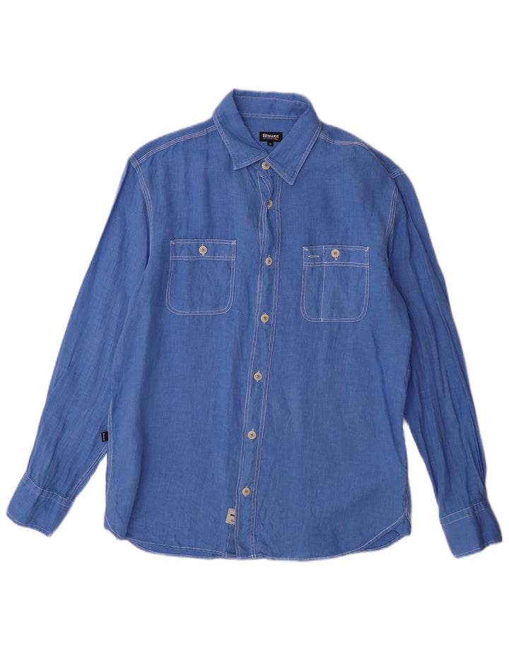 Camisa masculina Blauer de linho azul médio